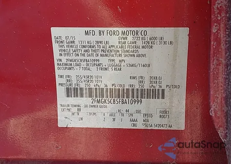 2015 Ford Flex Sel z USA, uszkodzony, nr VIN 2FMGK5C85FBA10999